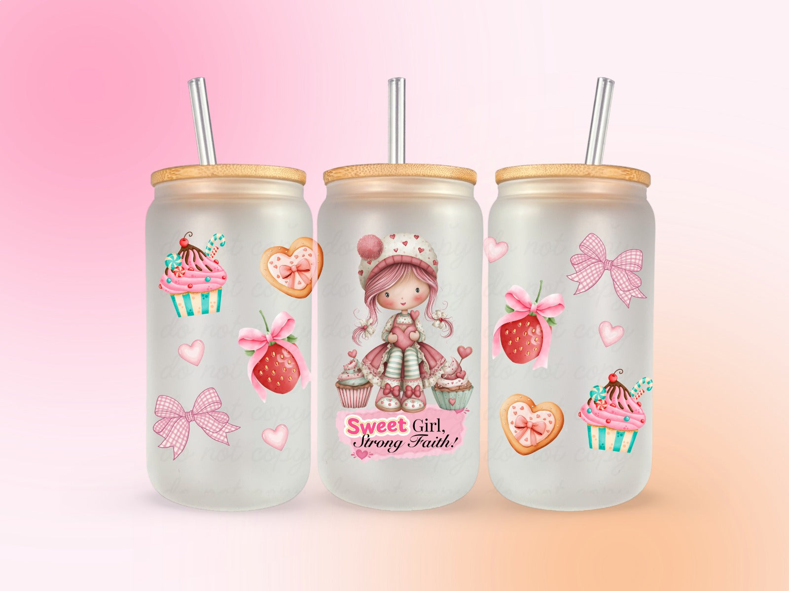 Sweet girl, strong faith glass cup